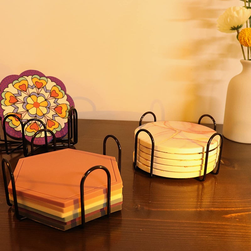 GUINIFAO Coaster Holder, 4 PCS Metal Holder for Square or Round Coaster Sets Home Wrought Iron Shelf Decoration (Style 1) - Image 5